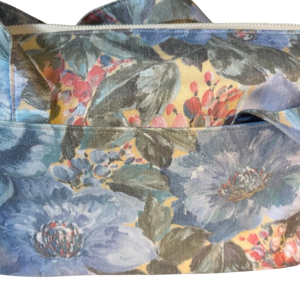 Margaret Smith‎ Floral Watercolor Canvas Zip Tote Bag Gardiner Maine Vtg 70s-80s